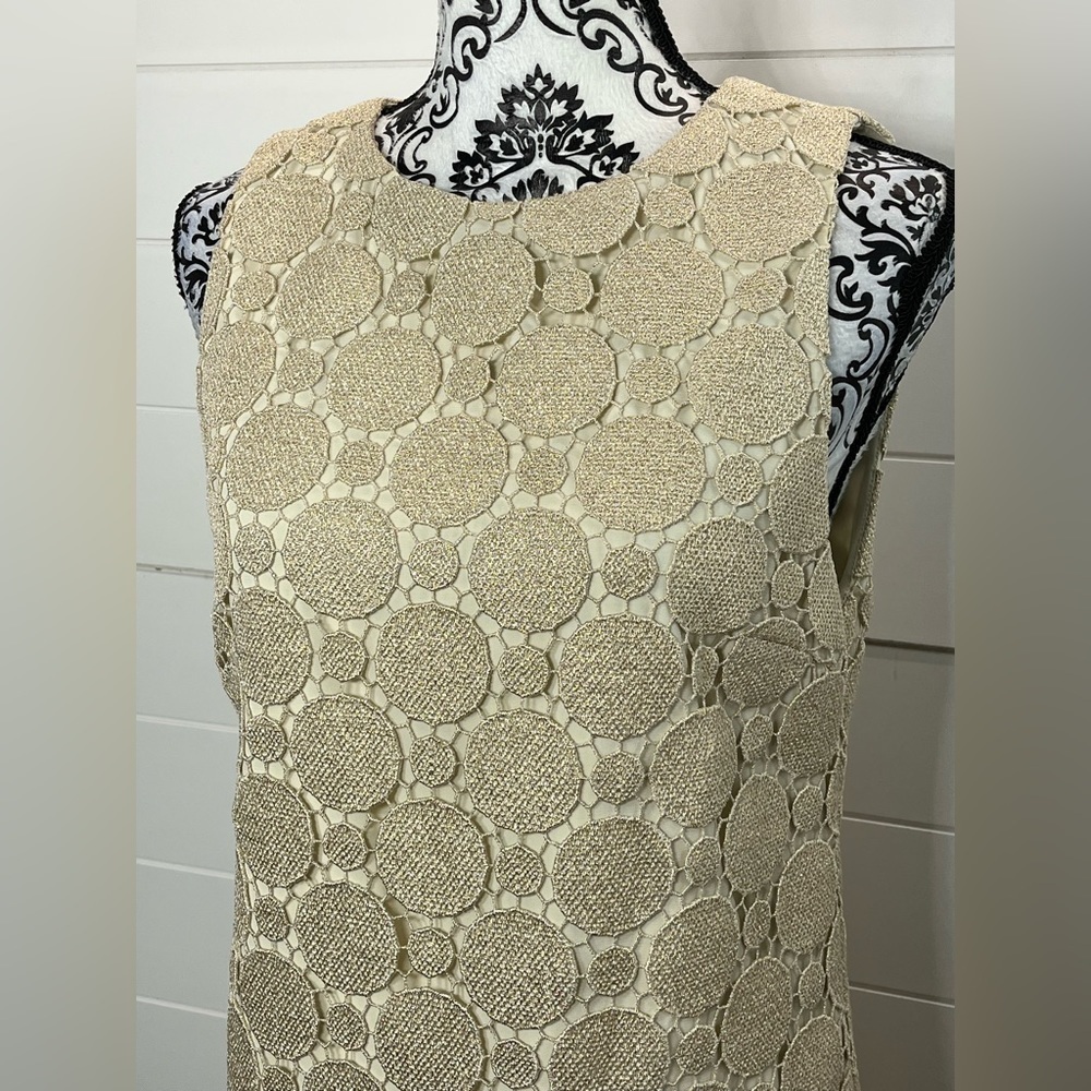 Alice & Olivia Dress Womens 8 Light Gold Metallic Lace Shift Mod Mini Cocktail - Picture 6 of 15